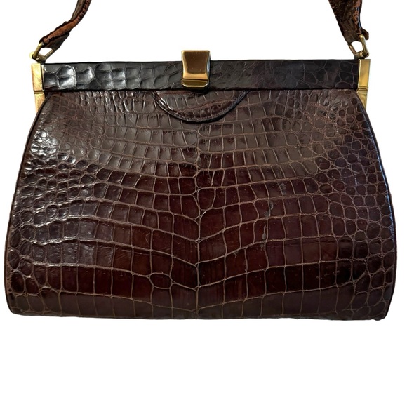 SOLD Vintage Alligator Leather 2 Handbags Frame Bag Brown Black Purse Classic - Picture 2 of 16